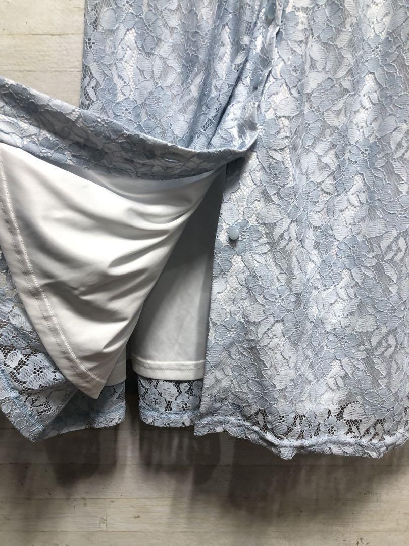 新品☆L?水色系?フェミニン総レース上品パーティワンピ〇D651