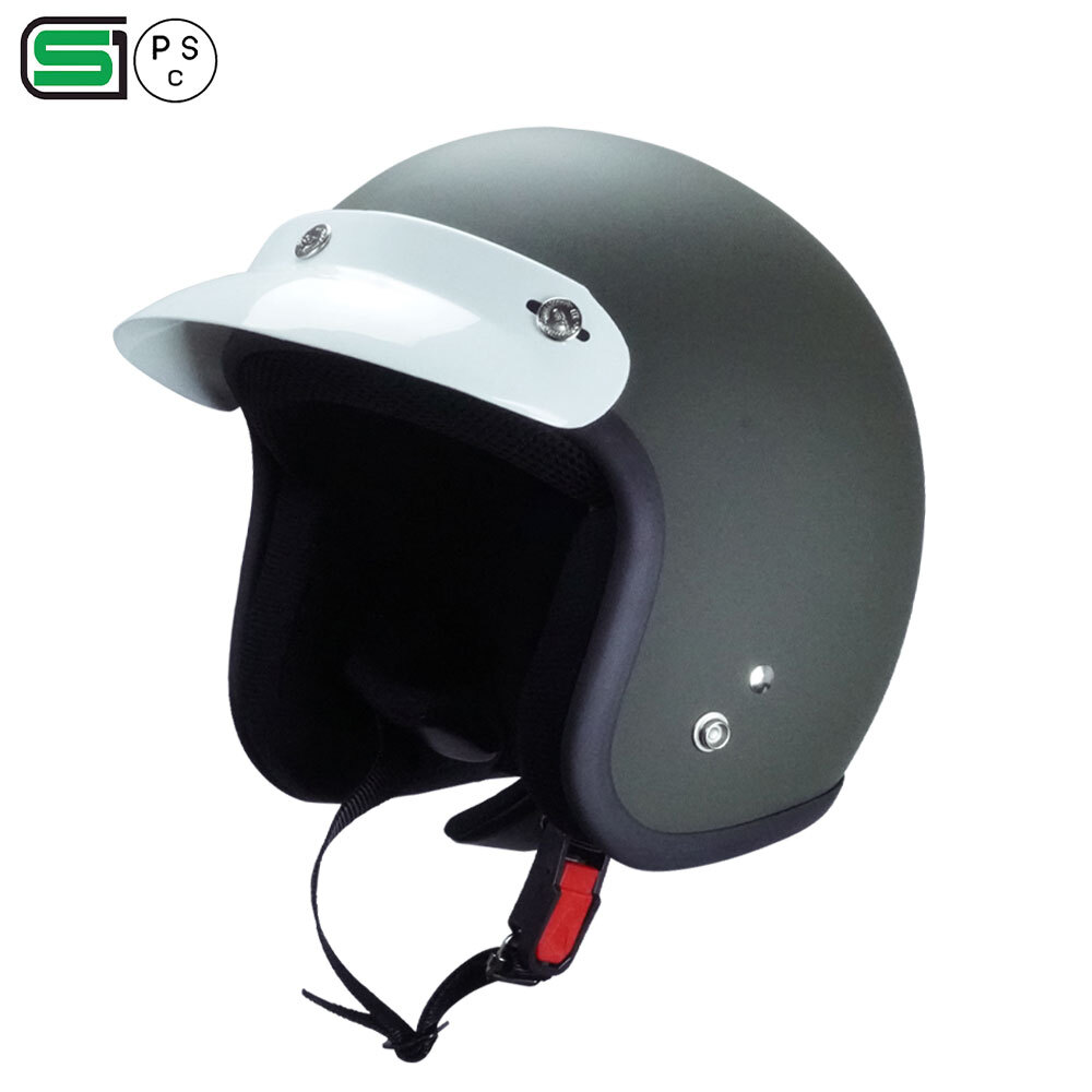 スモールジェットヘル ジェットヘルメット マットカーキ バイザー付 ショート ホワイト 送料無料 GT301 ヘルメット ノスタルジック GT-301