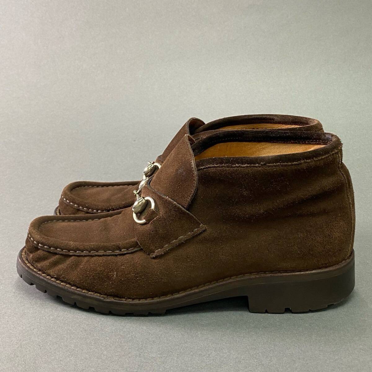 3c3 GUCCI グッチ ホースビット チャッカブーツ ショートブーツ スエードレザー イタリア制 箱付き メンズ 紳士靴 40 ブラウン 本革