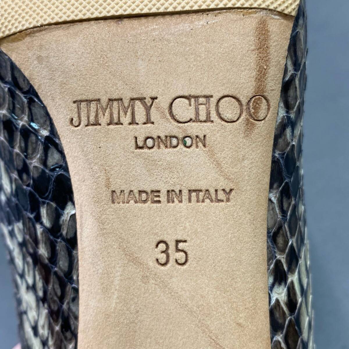 3c18 Италия производства JIMMY CHOO Jimmy Choo питон type вдавлено . каблук туфли-лодочки булавка каблук обувь 35 серый оттенок бежевого кожа 