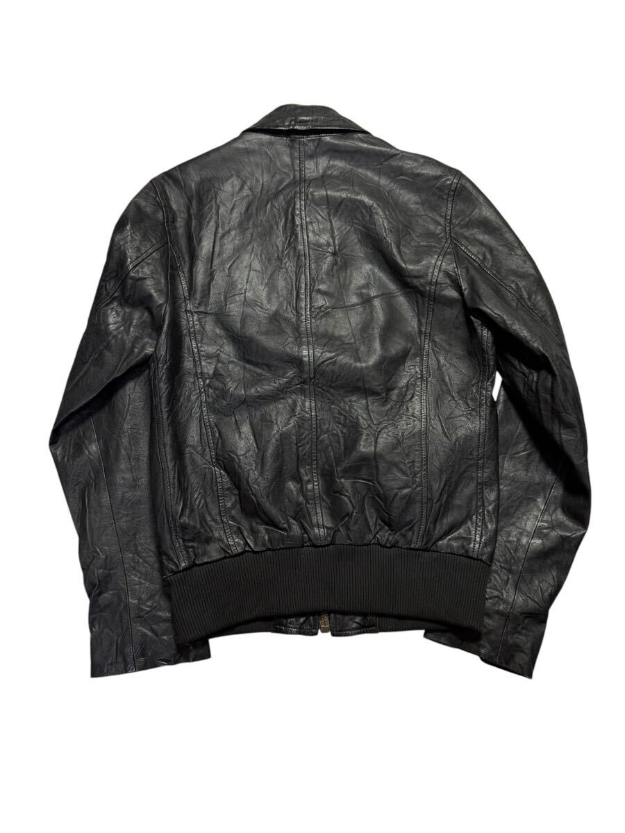 イタリア制 DOLCE&GABBANA ドルチェ&ガッバーナ ウォッシュ加工 ラムスキン レザージャケット ブラック 46