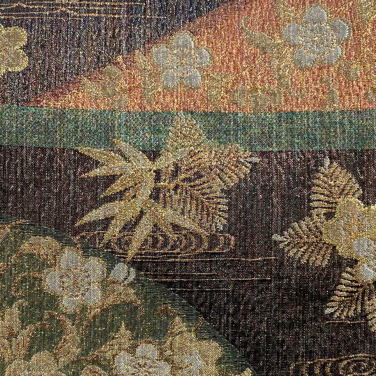 袋帯 美品 逸品 じゅらく 落款 伯仙織 松竹梅 観世水 金糸 箔 灰 袋帯 美品 逸品 じゅらく 落款 伯仙織 松竹梅 観世水 金糸 箔 灰