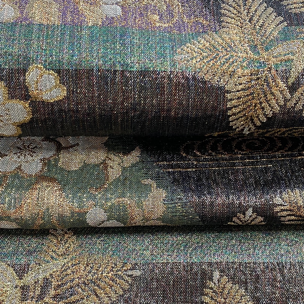袋帯 美品 逸品 じゅらく 落款 伯仙織 松竹梅 観世水 金糸 箔 灰 袋帯 美品 逸品 じゅらく 落款 伯仙織 松竹梅 観世水 金糸 箔 灰