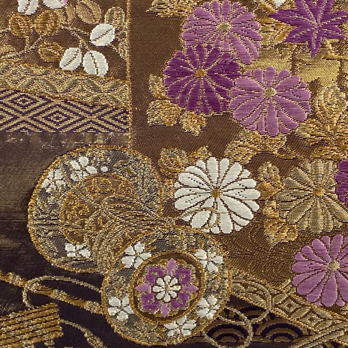 袋帯 美品 名品 じゅらく 落款 屏風 和楽器 金糸 箔 金色 六通 袋帯 美品 名品 じゅらく 落款 屏風 和楽器 金糸 箔 金色 六通