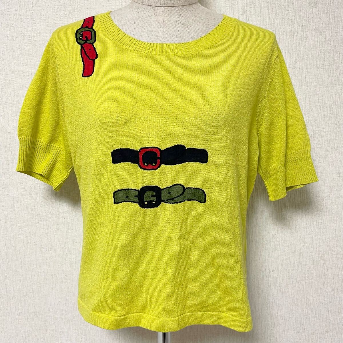 即決☆Roberta di Camerino ロベルタ サマーニット カットソー トップス イエロー 42 美品 XL ロベルタディカメリーノ 半袖