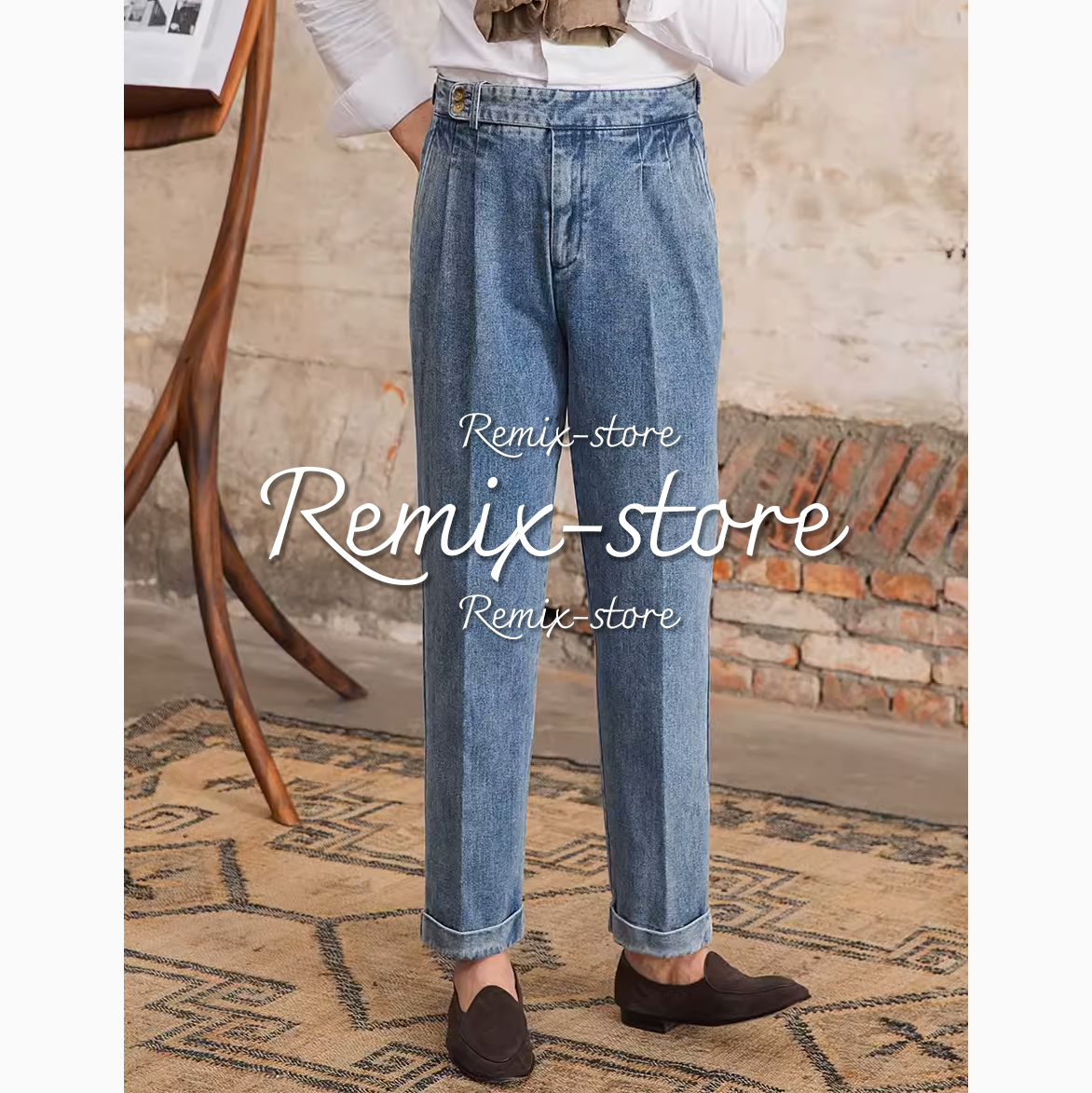 ★NEW！ナポリ的 ドレープ ブリーチ ウォッシュ ストレート デニムパンツ レトロ ９分丈 サイズ29?36 メンズ ダメージ 大きいサイズ★464