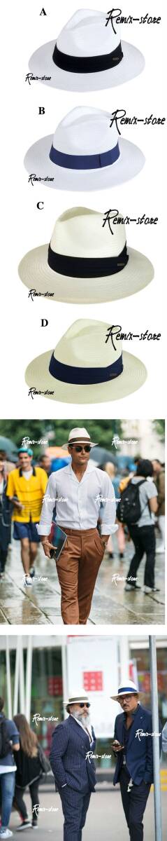 ★COOL!サイズL イタリアン メンズ ツバ広 高級 中折れ ストローハット B 58cm 59cm 麦わら帽子 紫外線防止 麻 メンズ レディース★270_画像2