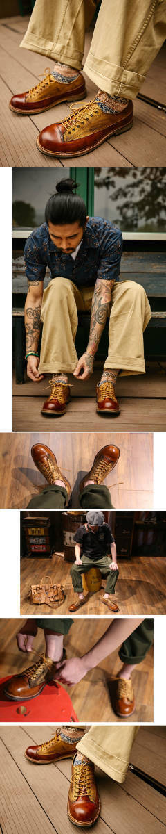 ★アメリカン ヴィンテージ ローカット レザーブーツ スニーカー感覚で履ける逸品！23.5cm?27.5cm ライダース USED加工★sh199