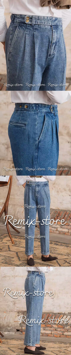 ★NEW！ナポリ的 ドレープ ブリーチ ウォッシュ ストレート デニムパンツ レトロ ９分丈 サイズ29?36 メンズ ダメージ 大きいサイズ★464