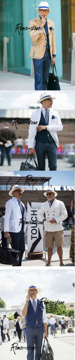 ★COOL!サイズL イタリアン メンズ ツバ広 高級 中折れ ストローハット B 58cm 59cm 麦わら帽子 紫外線防止 麻 メンズ レディース★270_画像3