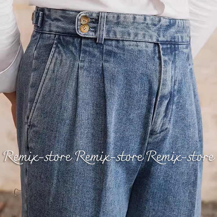 ★NEW！ナポリ的 ドレープ ブリーチ ウォッシュ ストレート デニムパンツ レトロ ９分丈 サイズ29?36 メンズ ダメージ 大きいサイズ★464