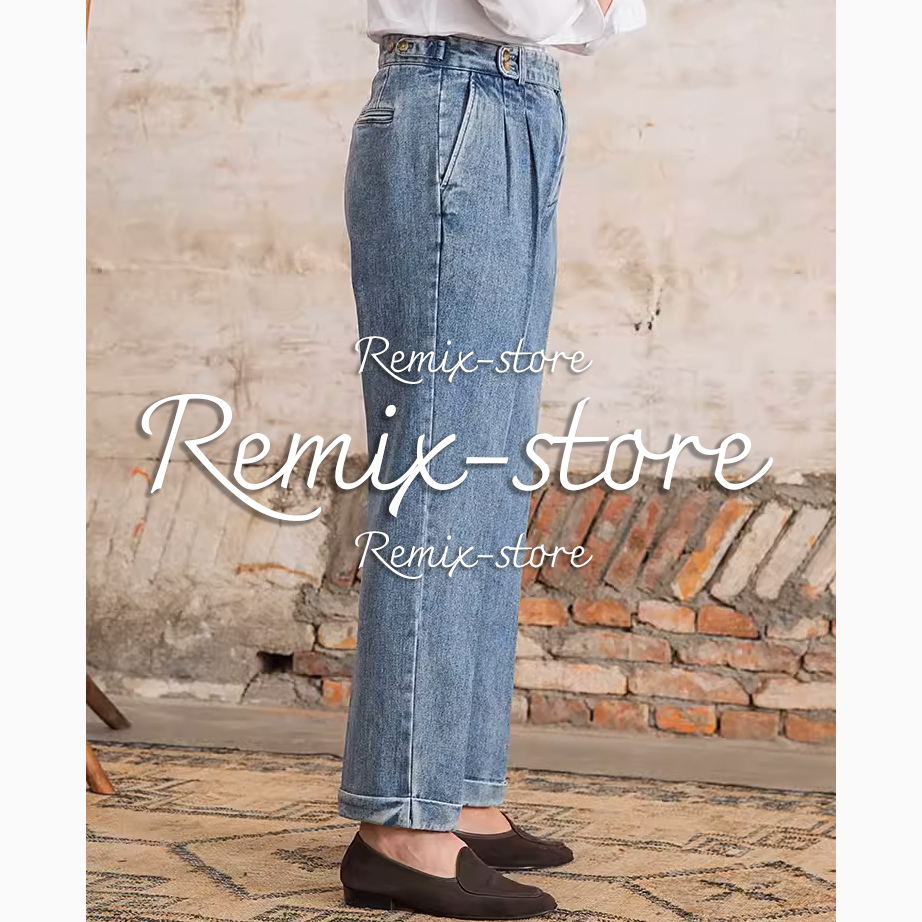 ★NEW！ナポリ的 ドレープ ブリーチ ウォッシュ ストレート デニムパンツ レトロ ９分丈 サイズ29?36 メンズ ダメージ 大きいサイズ★464