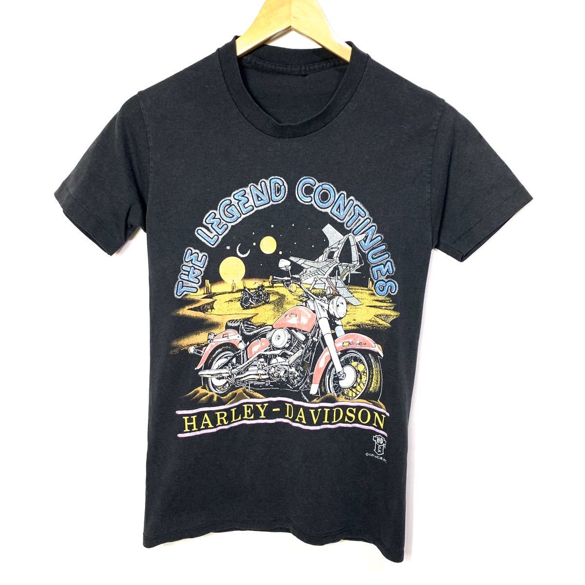 ■ ビンテージ 80's 90's ハーレーダビットソン バイク プリント Tシャツ 黒 HARLEY-DAVIDSON THE LEGEND CONTINUES 夜 荒野 月 O.L.P. ■の画像1