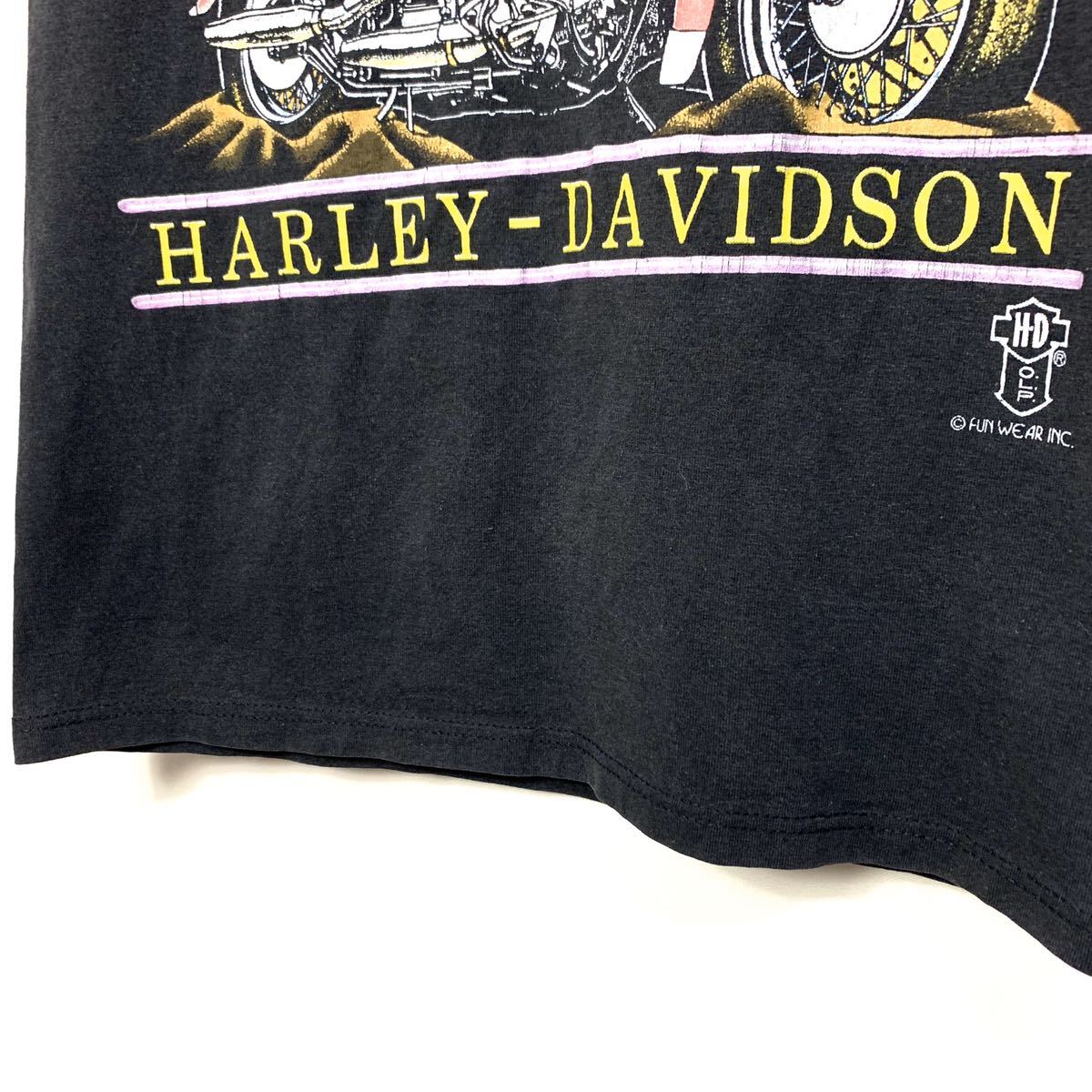 ■ ビンテージ 80's 90's ハーレーダビットソン バイク プリント Tシャツ 黒 HARLEY-DAVIDSON THE LEGEND CONTINUES 夜 荒野 月 O.L.P. ■の画像6