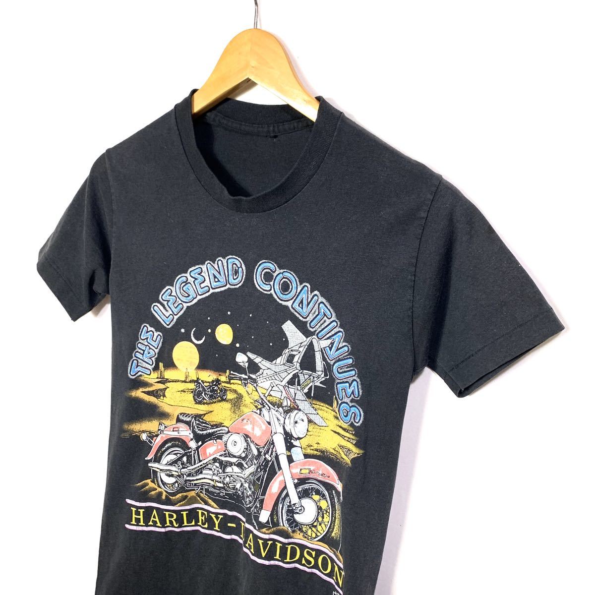 ■ ビンテージ 80's 90's ハーレーダビットソン バイク プリント Tシャツ 黒 HARLEY-DAVIDSON THE LEGEND CONTINUES 夜 荒野 月 O.L.P. ■の画像2