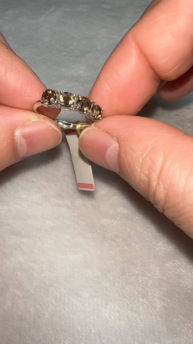 宝石質 高品質 スモーキークォーツ SV925 リング ラウンドブリリアントカット ハーフエタニティ 4連