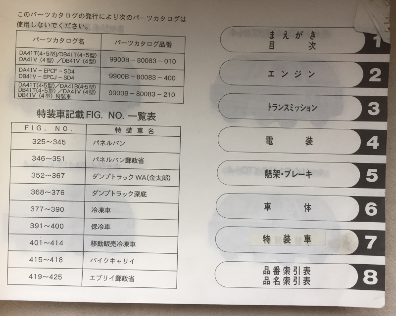 キャリイ エブリイ 550 パーツカタログ / ３版 / DA41T DA41B DB41T DA41V DB41V / 1991年03月発行 / 使用感あり / 30mm厚_画像2