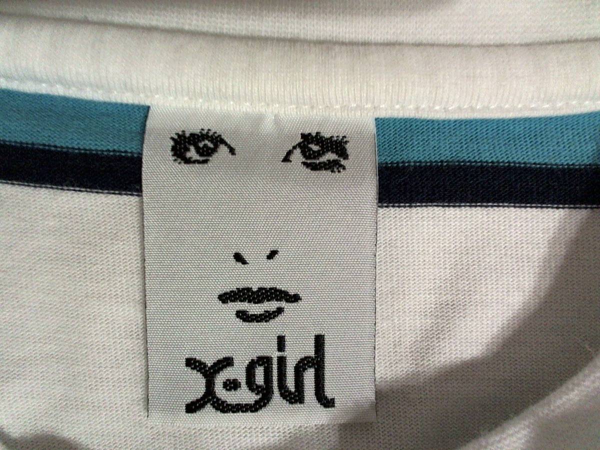 ☆エックスガール【X-GIRL】ハーフジップ　半袖シャツ コットンシャツ 1 白 紺 水色 ボーダー_画像10