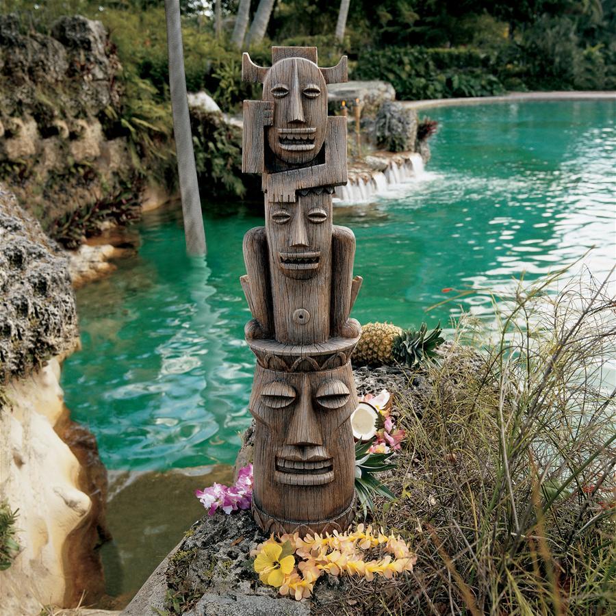 3人のティキ神　エキゾチックオブジェインテリア置物兼アウトドア飾り屋外装飾品木像風個性的印象的エスニックモアイ雑貨ハワイポリネシア
