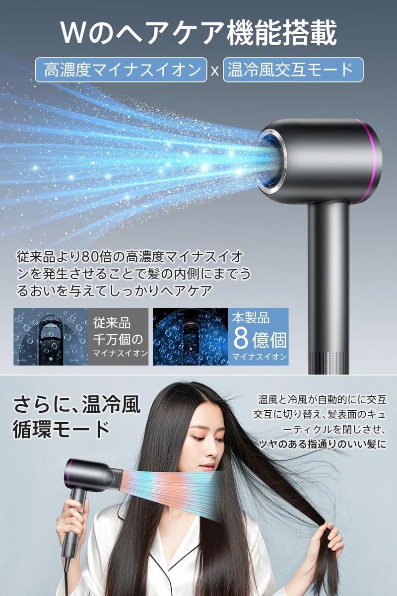 大風量速乾ドライヤー AI温度制御 8億マイナスイオン 美容師監修 大風量速乾ドライヤー AI温度制御 8億マイナスイオン 美容師監修
