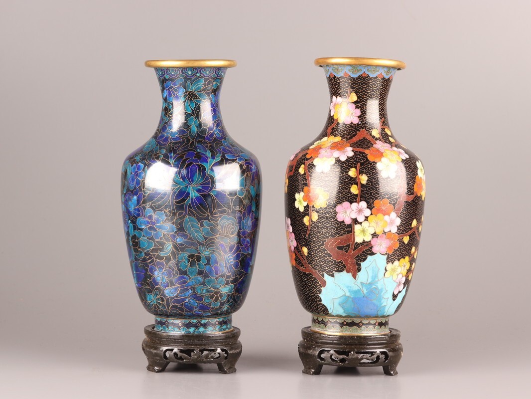 中国古玩 唐物 古七宝 七宝焼 花瓶 二点 時代物 極上品 初だし品 中国古玩 唐物 古七宝 七宝焼 花瓶 二点 時代物 極上品 初だし品