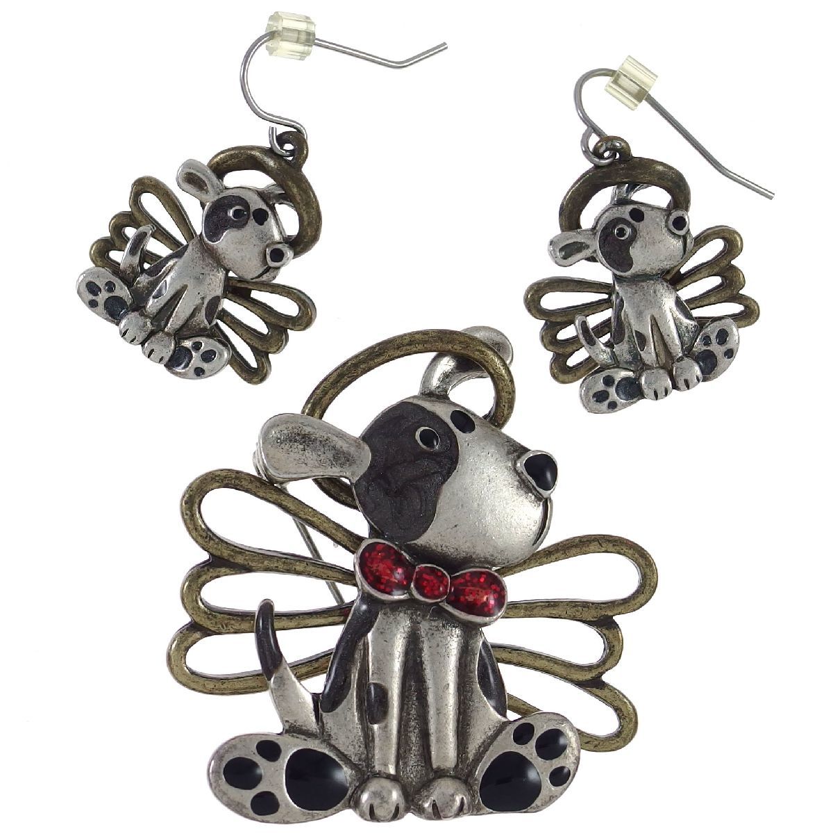A5479*[TC]* 2 point set * dog * dog motif * Vintage brooch & earrings * earrings *