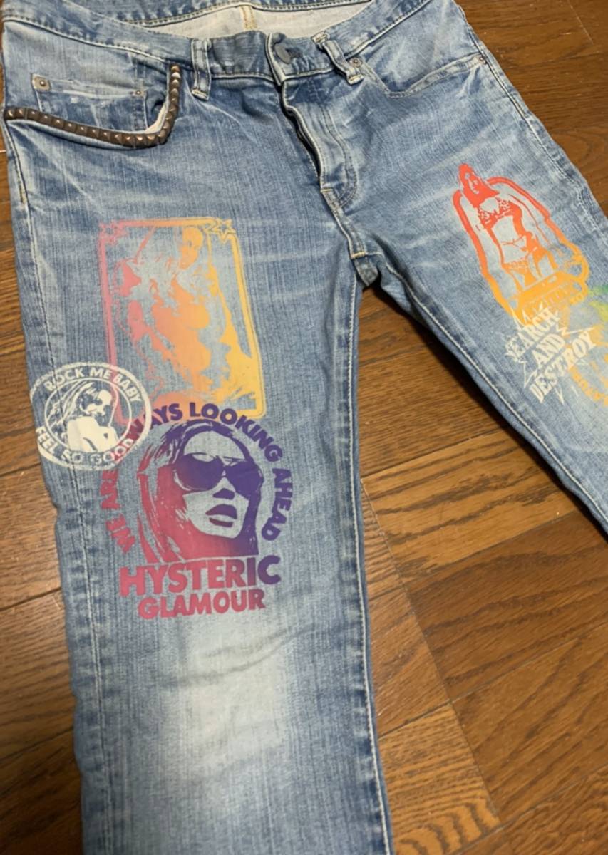 ★1週間限定値下げ★名作 ヒステリックグラマー OSP加工COLLAGEスタッズデニム L856 美品 サイズS ストレッチ混 定価35200円 hysteric 
