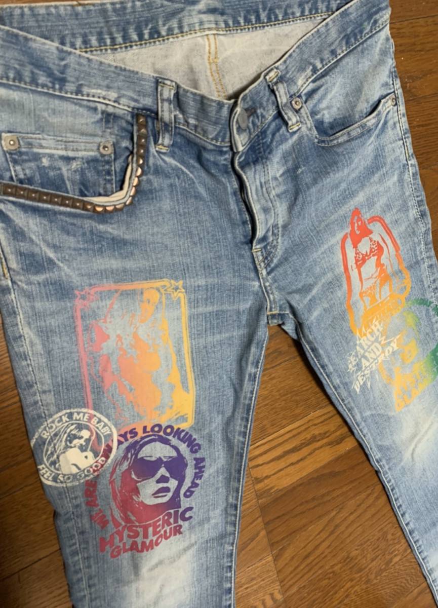 ★1週間限定値下げ★名作 ヒステリックグラマー OSP加工COLLAGEスタッズデニム L856 美品 サイズS ストレッチ混 定価35200円 hysteric 