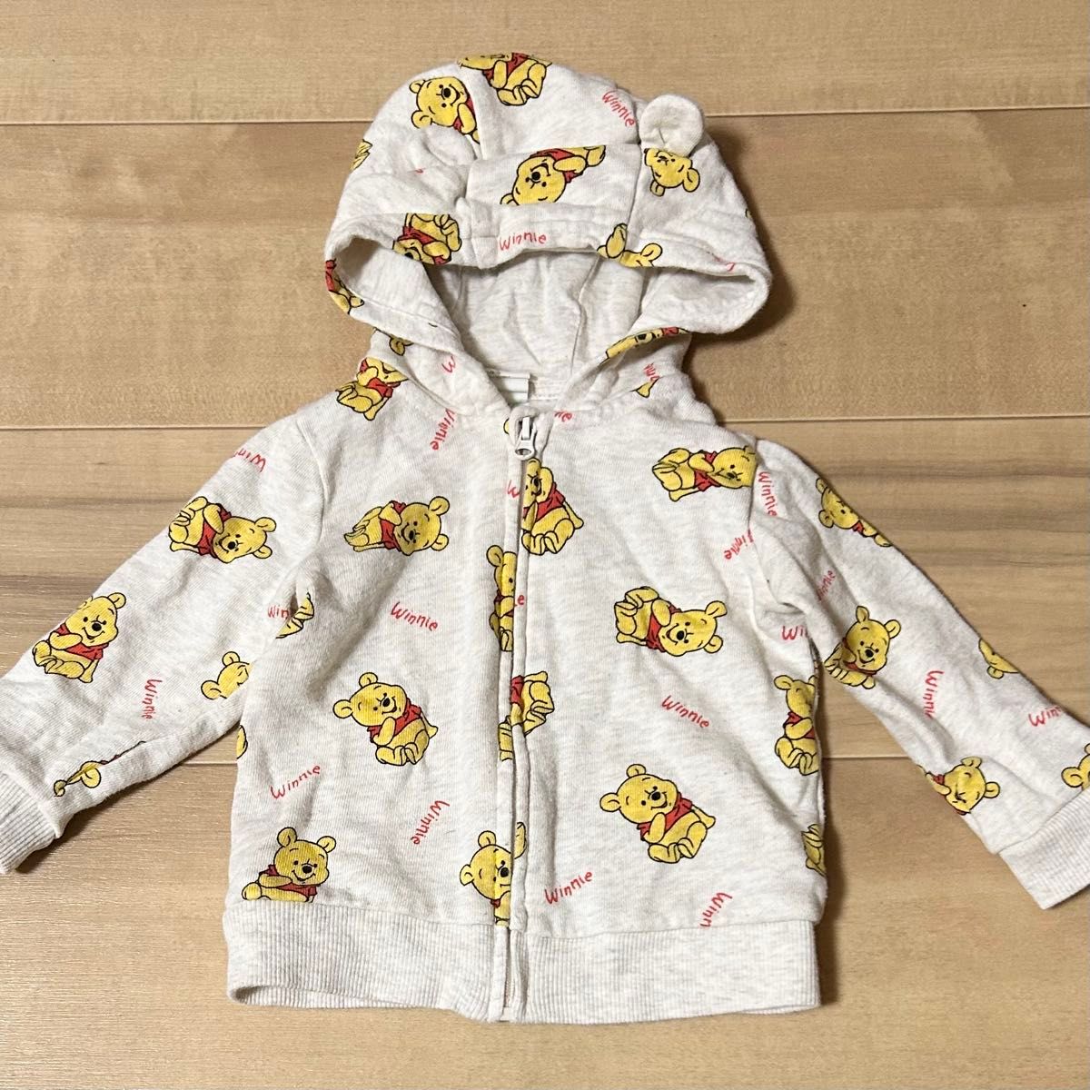 H&M ディズニー Disney プーさん ベビープー パーカー アウター 総柄 耳付き フード 74cm