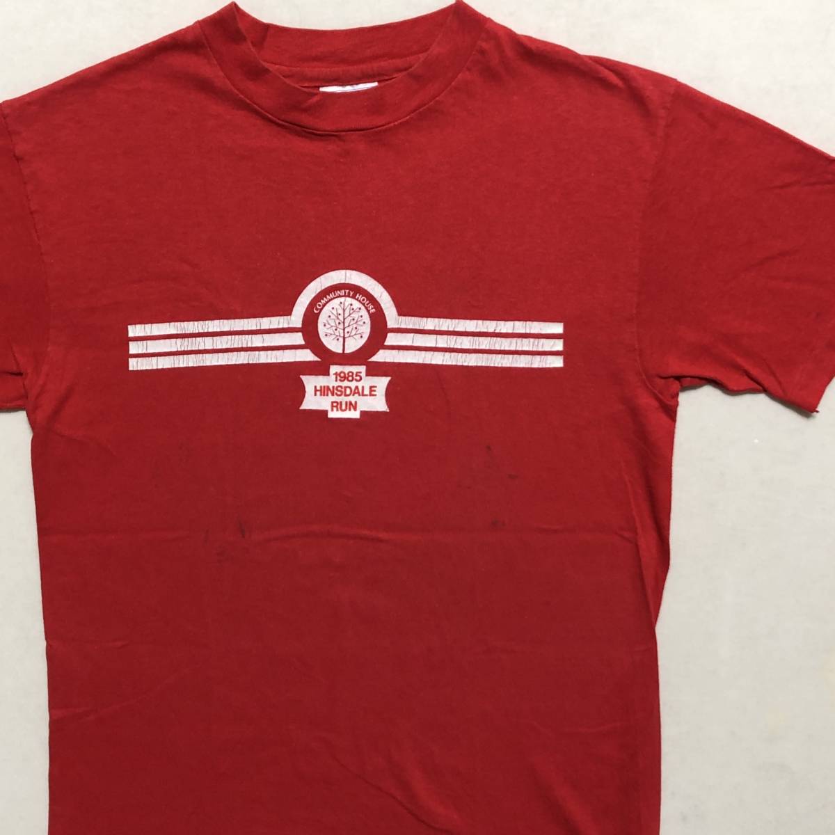 80年代 USA製 Hanes ボティ使用 イリノイ州 85年 HINSDALE RUN Tシャツ 赤 M 管理B613_画像3