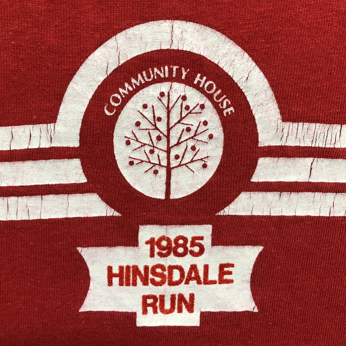 80年代 USA製 Hanes ボティ使用 イリノイ州 85年 HINSDALE RUN Tシャツ 赤 M 管理B613