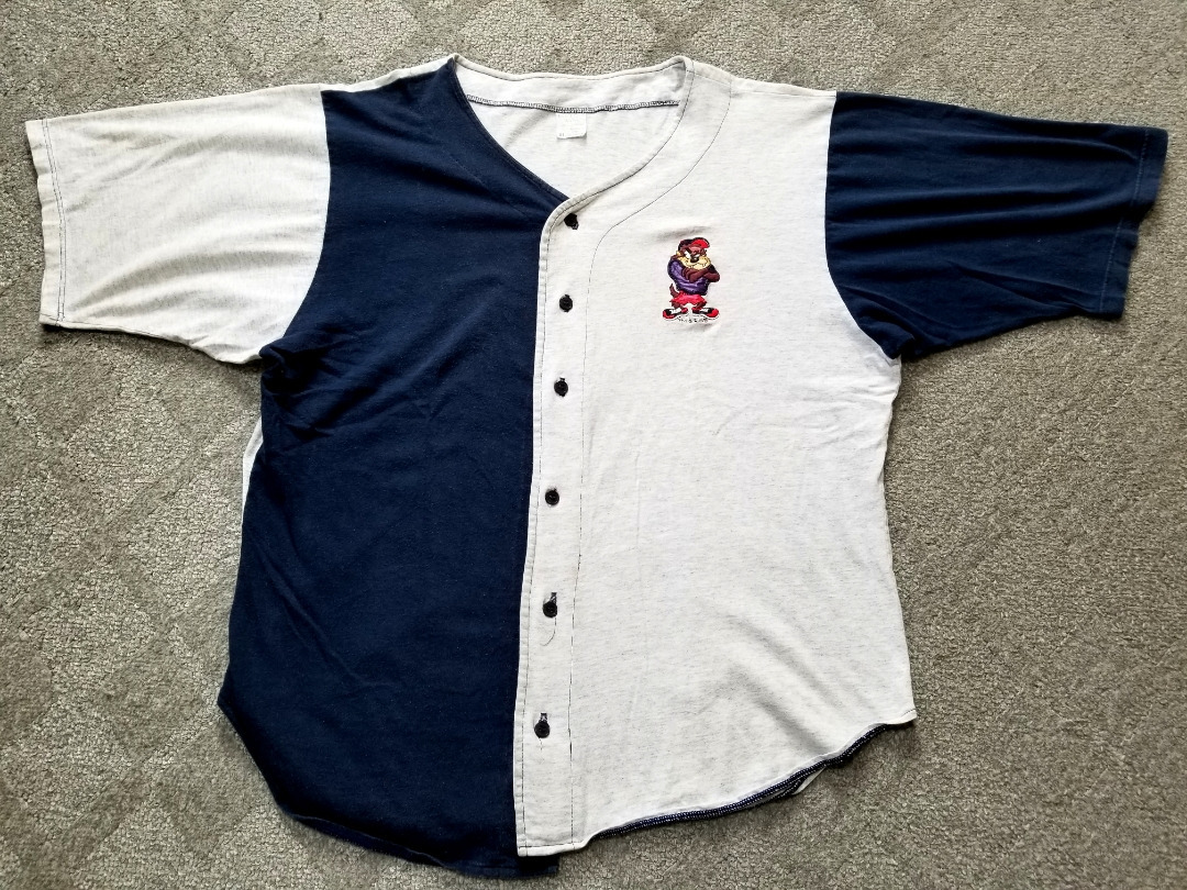  редкий 90s Vintage TAZ вышивка Baseball рубашка XLwa-na- Brothers WARNERBROStaz90 годы серый темно-синий 