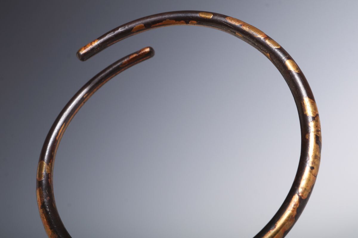 9220 釜師 和田美之助 嵌金釜 釜環 (共木箱) 37g 釜 釜鐶 茶道具 象嵌 真作 金工_画像5