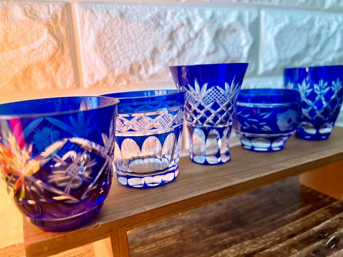 石塚硝子】切子 高杯 グラス セット 5個 色被せ ガラス 石塚硝子】切子 高杯 グラス セット 5個 色被せ ガラス