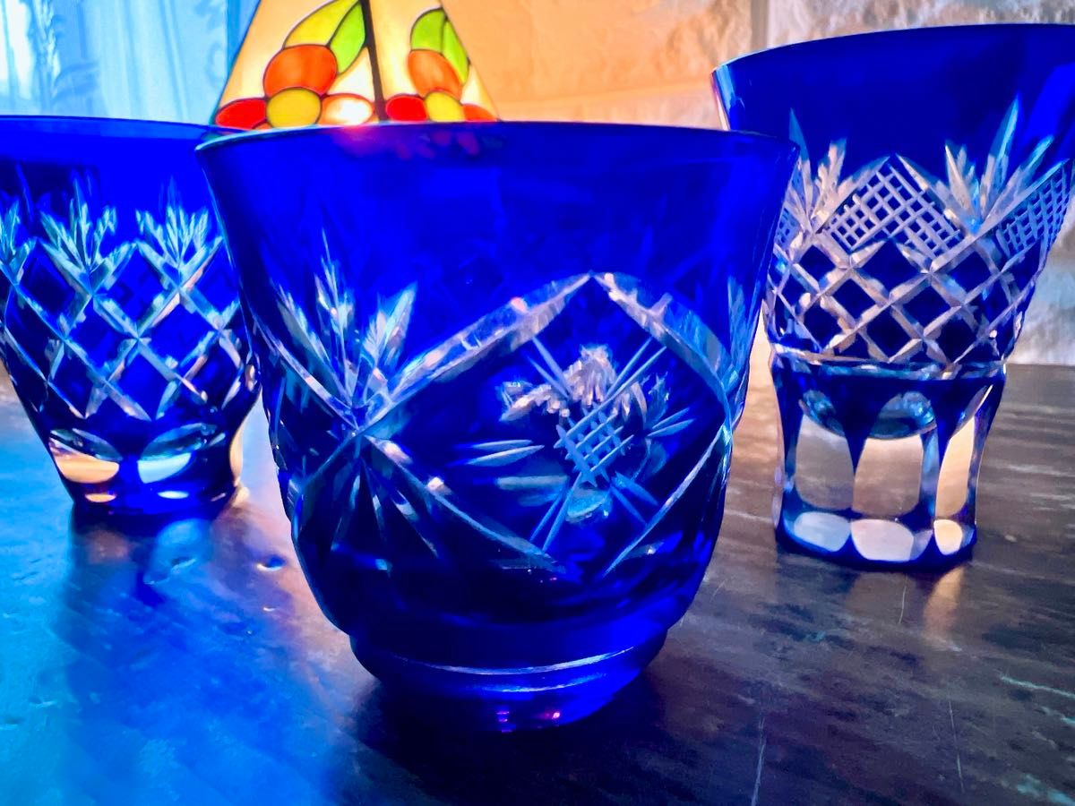 石塚硝子】切子 高杯 グラス セット 5個 色被せ ガラス 石塚硝子】切子 高杯 グラス セット 5個 色被せ ガラス