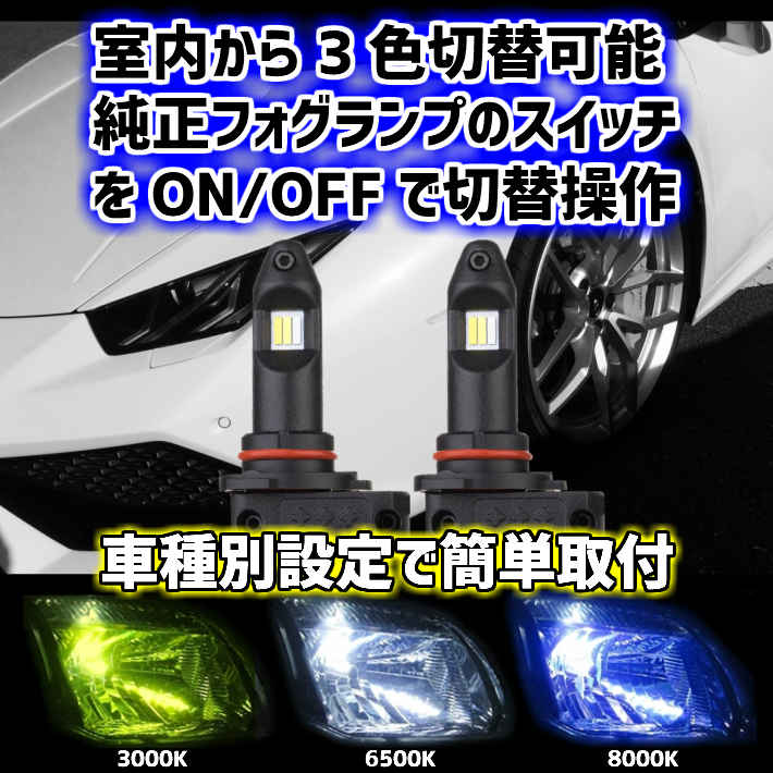 (P)車種別 室内から3色切替 LED フォグランプ【 ekスペース B11A H26.02～ H8/H11/H16 】イエロー/ホワイト/ブルー_画像1