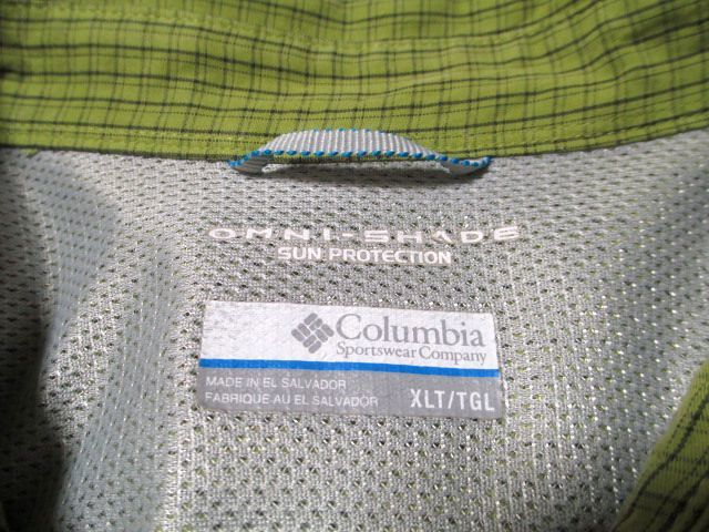 【即決/送料込み/良好】Columbia コロンビア OMNI-SHADE 半袖シャツ XLサイズ チェック柄 ライトグリーン ビッグシルエット_画像3
