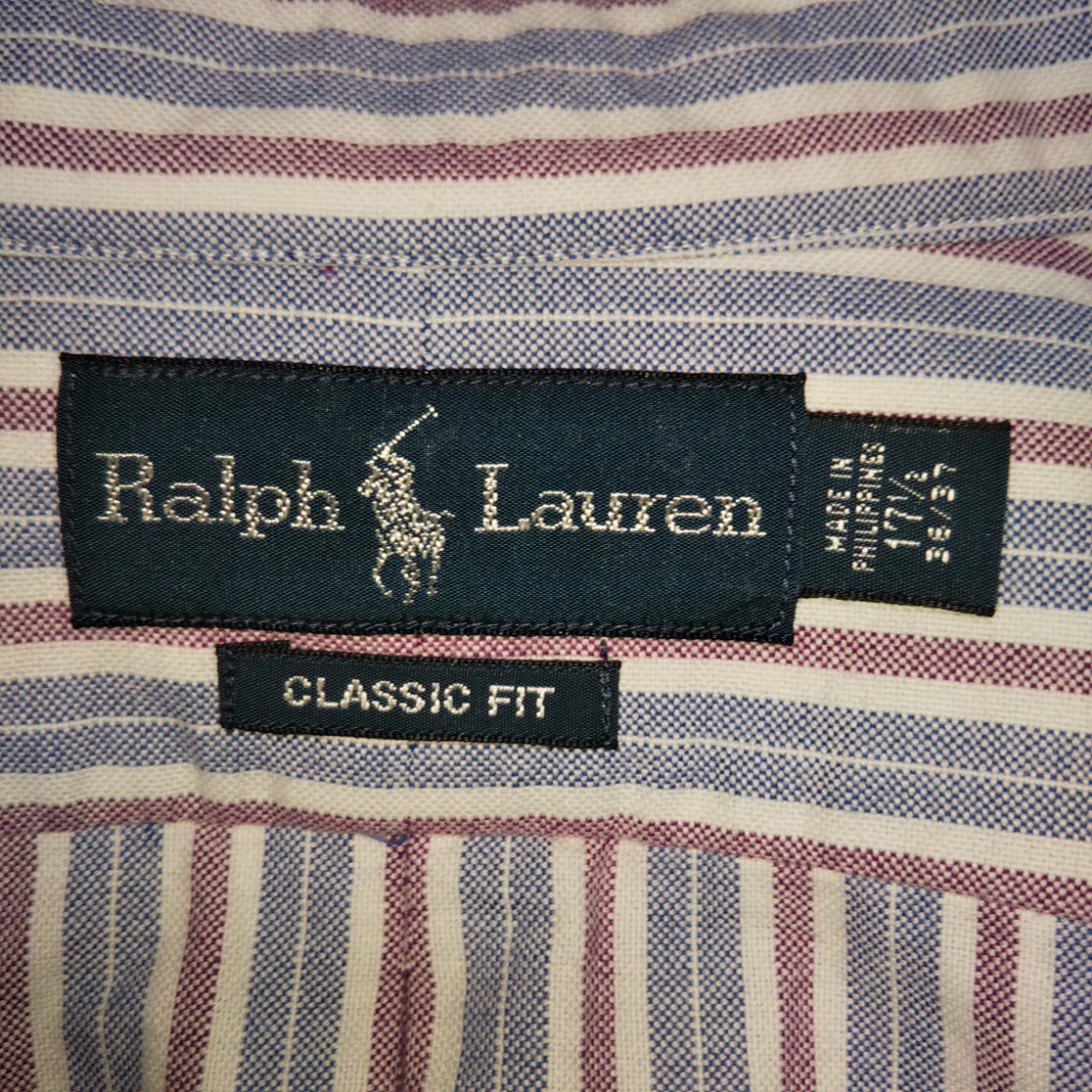 ラルフローレン☆ボタンダウンシャツ ストライプ柄 長袖 XL ブルー系 90s