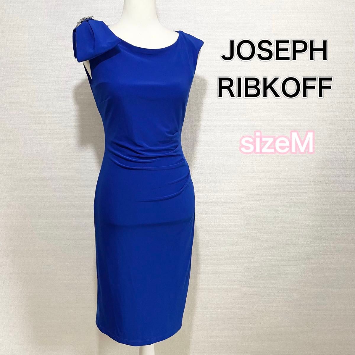 サイズM JOSEPH RIBKOFF ノースリーブ ワンピース 青 リボン