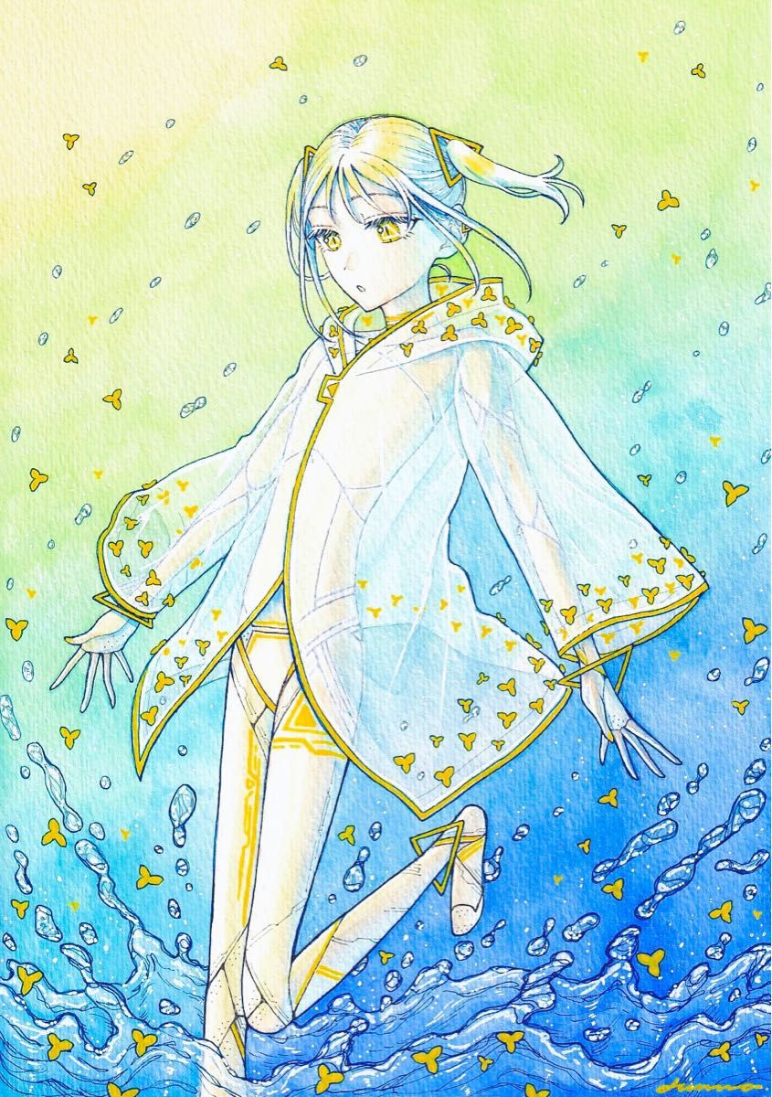 手描きイラスト B5サイズ オリジナル 原画 創作 女の子 黄色 白 手描きイラスト B5サイズ オリジナル 原画 創作 女の子 黄色 白