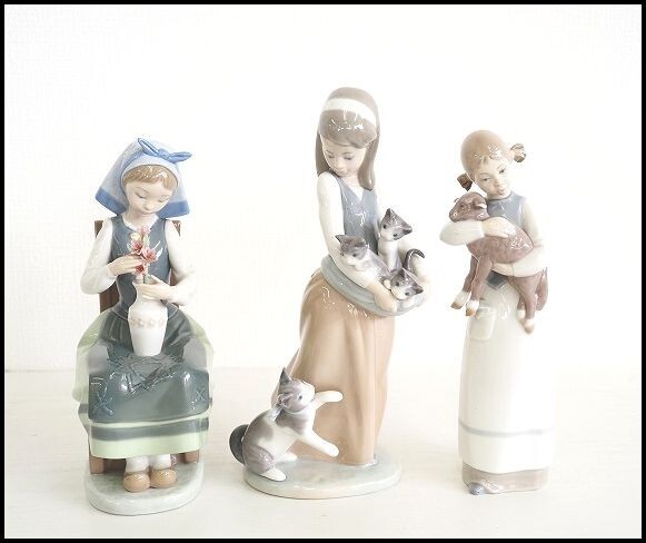 リヤドロ LLADRO 3点 1309 少女と猫/少女と花/少女と子羊/ 陶器 リヤドロ LLADRO 3点 1309 少女と猫/少女と花/少女と子羊/ 陶器