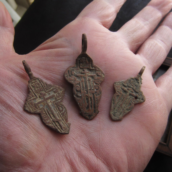 17 century Russia n* Cross 3 point set 18 middle . antique bronze Rosario 