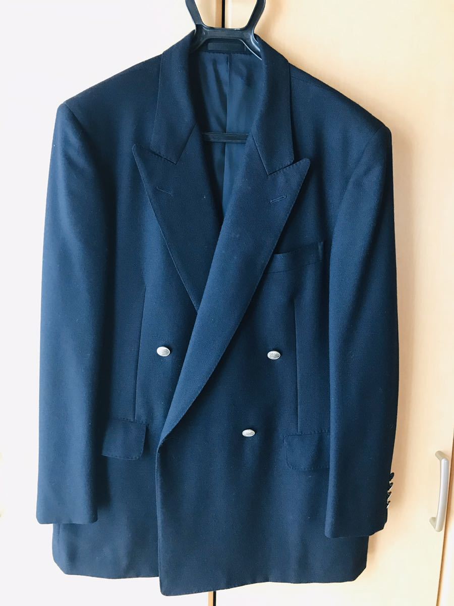  Burberry big size Vintage double jacket navy blue blur Burberry retro ultra rare including carriage 