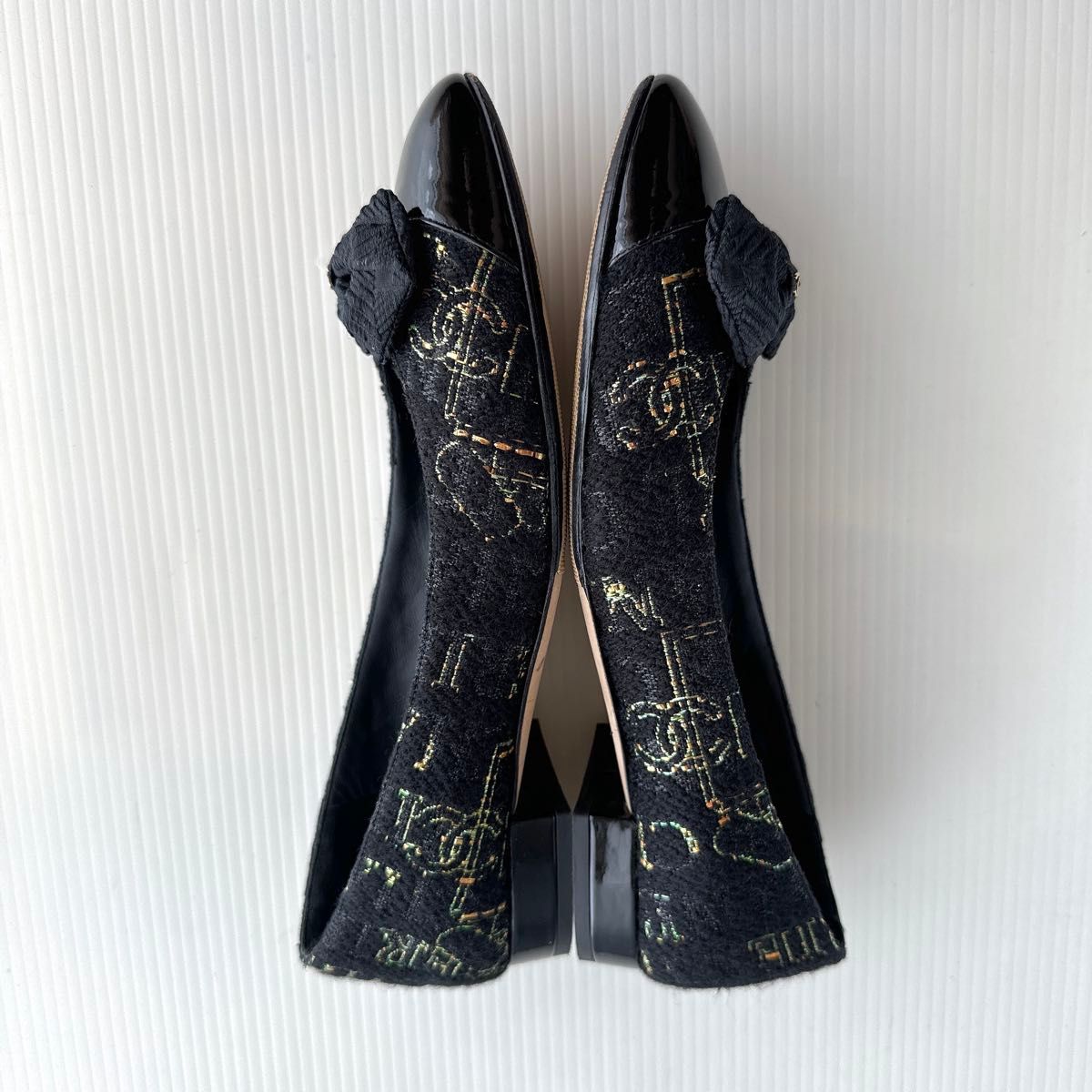 鑑定済み・美品★シャネル ツイード フラットシューズ ココマーク 36 CHANEL シャネル ココマーク リボン ツイード フラットシューズ