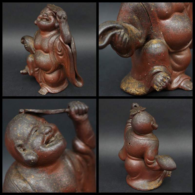 閑】備前焼『布袋様』木村友敬 長十郎造 窯印有 置物 R30307☆ 閑】備前焼『布袋様』木村友敬 長十郎造 窯印有 置物 R30307☆