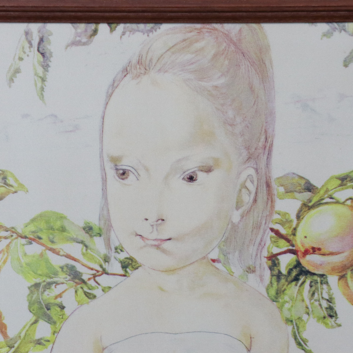 宙】藤田嗣治「果物と少女」布スカーフ作品 20号大 版上サイン有 宙】藤田嗣治「果物と少女」布スカーフ作品 20号大 版上サイン有