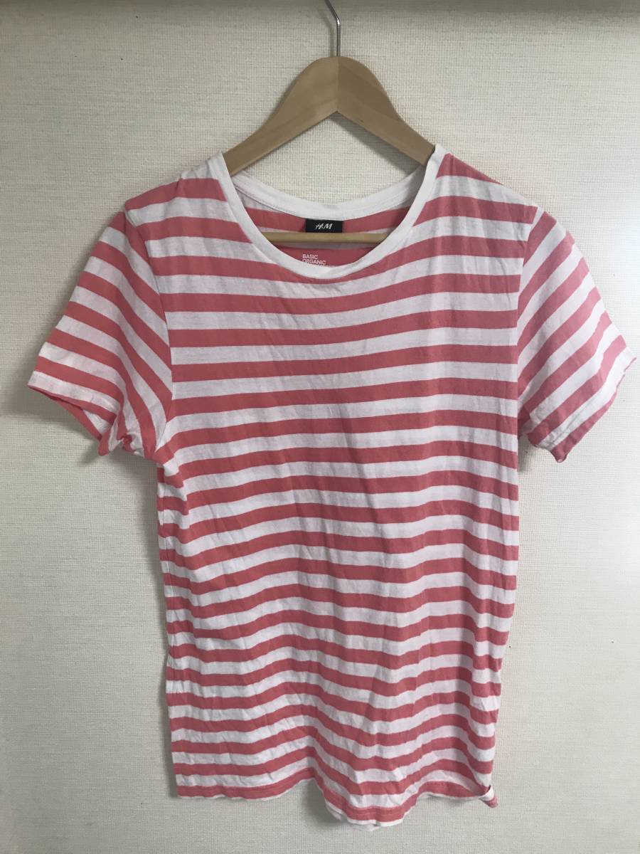 ★H&M★エイチアンドエム★ピンクボーダーTシャツ★オーガニックコットン100%★Sサイズ★_画像1