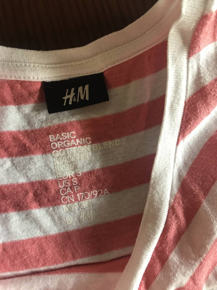 *H&M* H and M * розовый окантовка футболка * органический хлопок 100%*S размер *