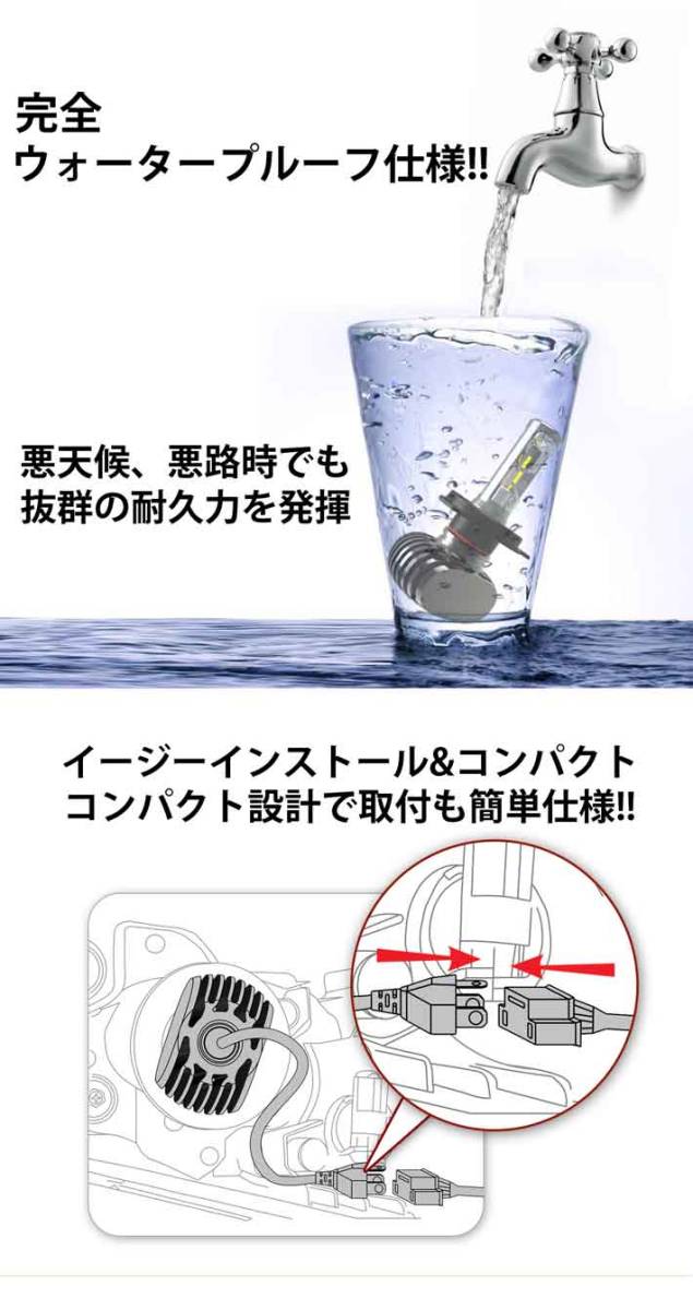 (P)車種別 LEDヘッドライト 爆光 高性能 コースター BZB4#.5# H19.08～H28.12 H4 HI/Lo切替 車検対応 6500k 8000LM_画像3