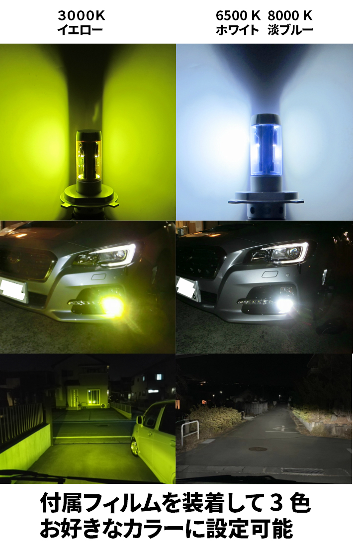 (P)車種別 LEDヘッドライト 爆光3色楽しめる ヴォクシー AZR6# H13.11～H16.07 H4 HI/Lo切替 12000LM 簡単取付 車検対応